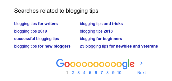 Google Search blogging tips example
